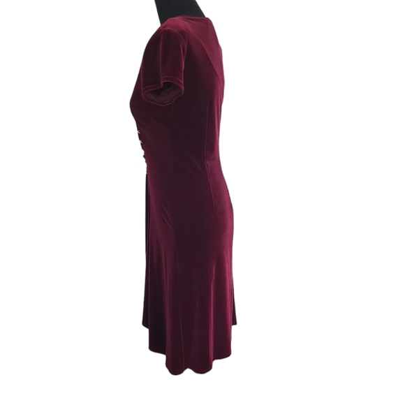 *SOLD* Signature by Robbie bee women's red velvet pleated rhinestone dress, 4P - Picture 4 of 7